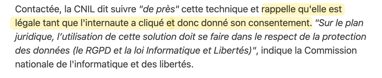 Citation de franceinfo sur la position de la CNIL à propos d'Utiq