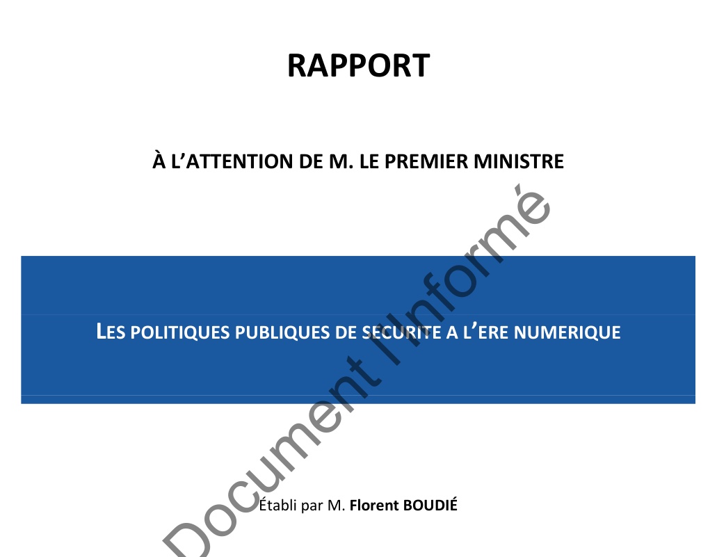 Couverture du rapport « Les politiques publiques de sécurité à l'ère numérique », établi par Florent Boudié