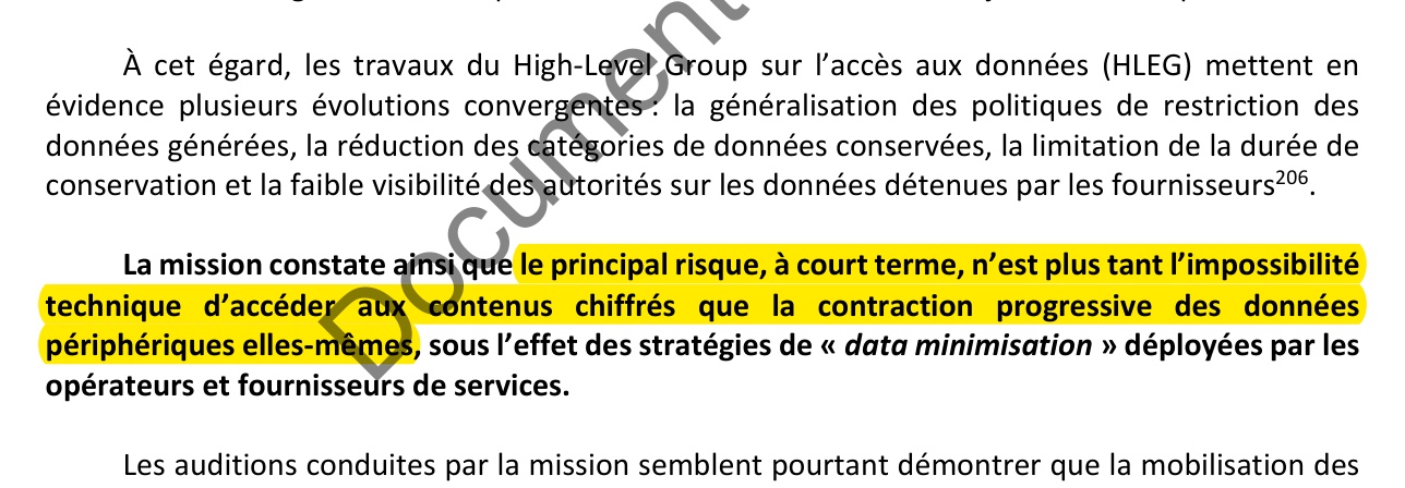 Extrait du rapport : le principal risque à court terme selon la mission