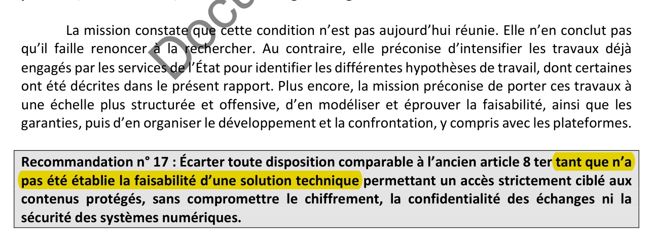 Extrait du rapport : recommandation n° 17 sur l'ancien article 8 ter